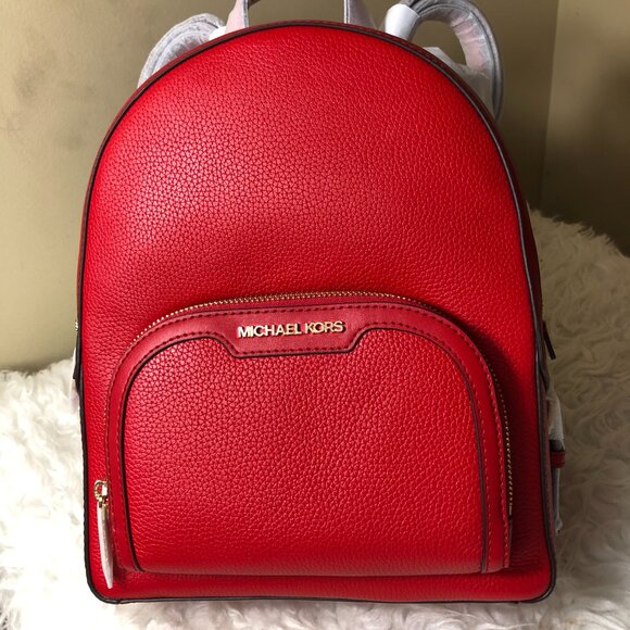 New Michael Kors Jaycee Medium Backpack Bright Red/Gold - Picture 1 of 7